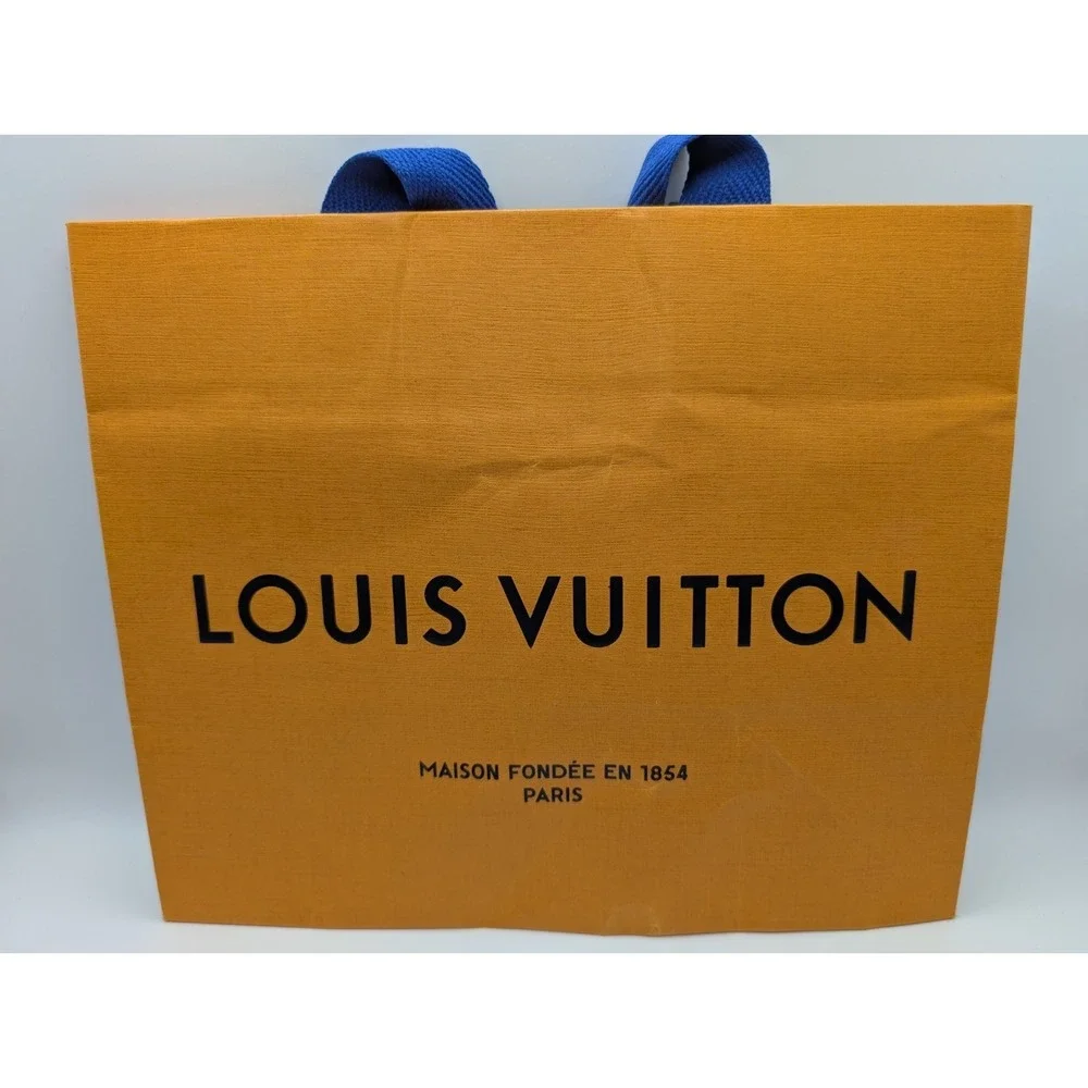 Louis Vuitton Small Gift Bag Orange Brown Blue Double Handles 9.75 x 8.25 x 6